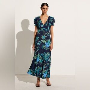 Faithfull the Brand Floral Blue and Green Reis Midi Dress